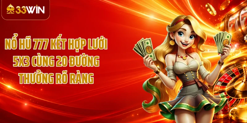 Nổ hũ 777 kết hợp lưới 5x3 cùng 20 đường thưởng rõ ràng